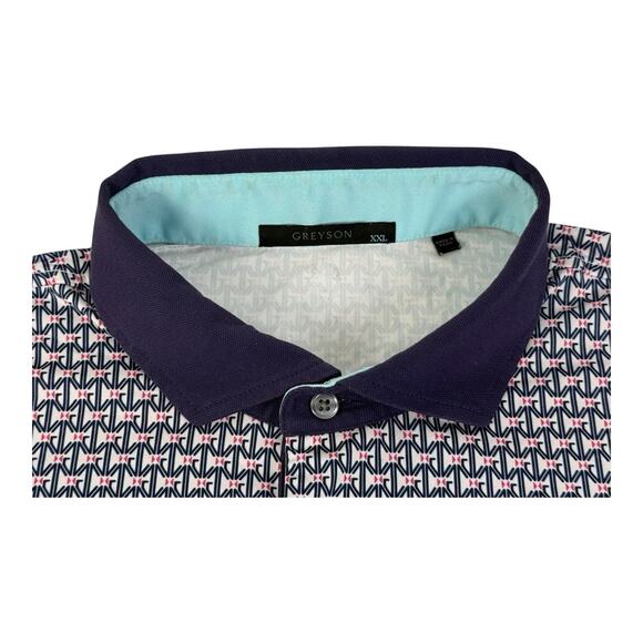 Greyson Men's 2XL Polo Shirt Blue Pink Geometric Print Short Sleeve Golf Polo - Picture 12 of 14